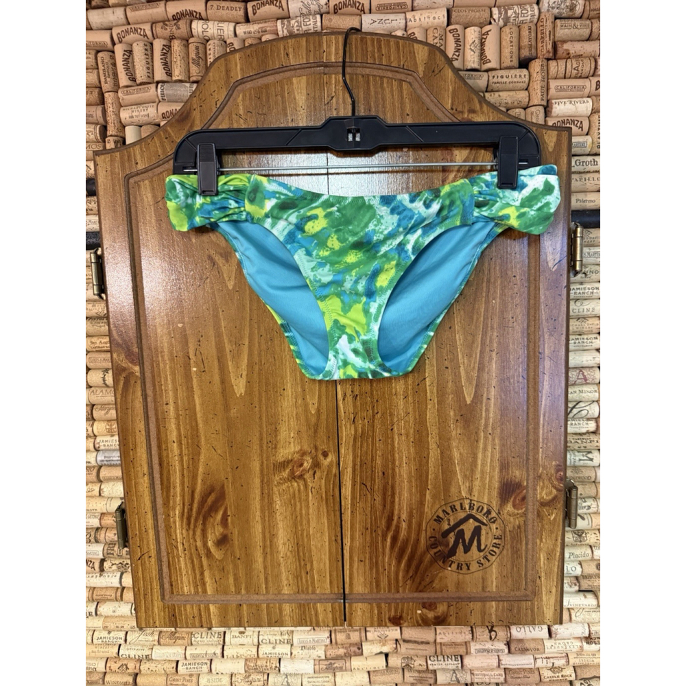 Victoria’s Secret Seafoam Blue Green Rouched Front Bikini Bottoms Tie Dye Sz M